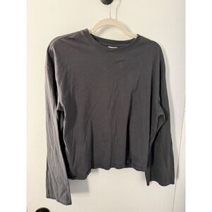 HM Divided Womens Gray Long Sleeve Cotton T-Shirt Relaxed Cropped Large